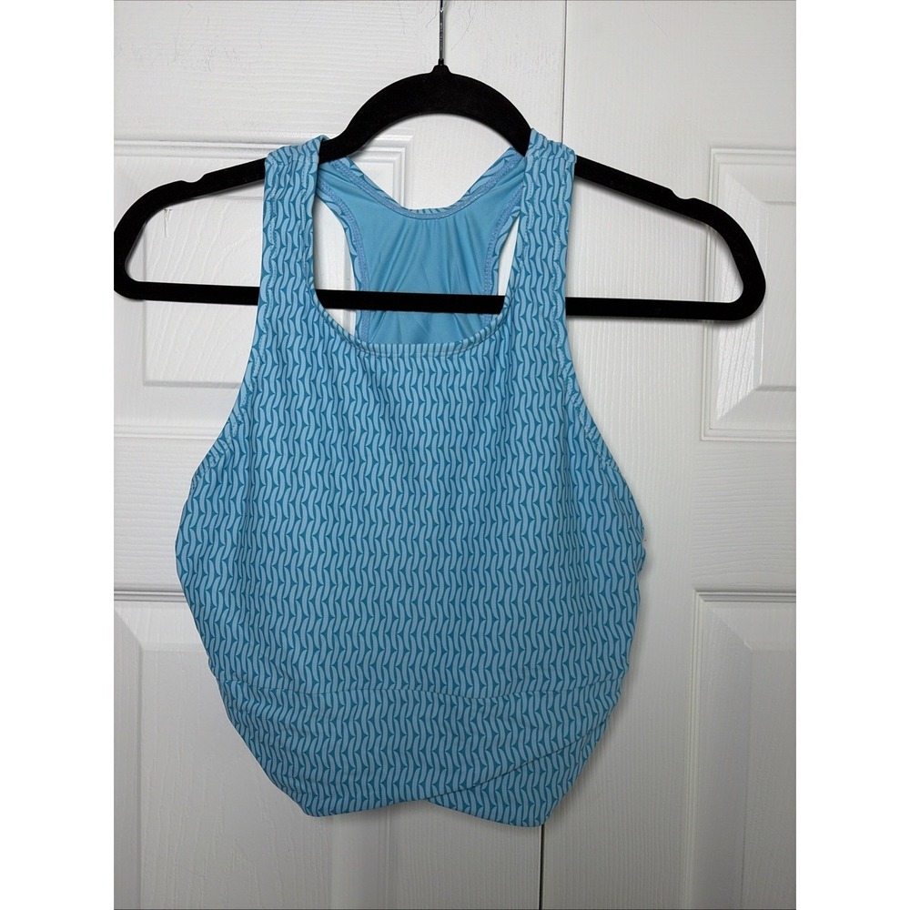 Geometric High Neck Tankini Top Womens Size M Blue Racerback Sporty Vacation